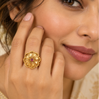 Beautiful floral antique gold adjustable finger ring