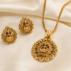 Antique Gold Plain Maa Lakshmi Pendant Set