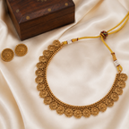 Antique Gold Floral Plain Necklace Set