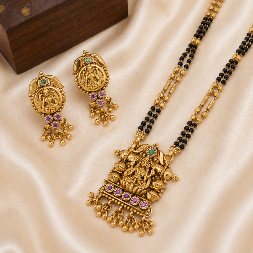 Gold Plated Long Maa Lakshmi Mangalstura Set