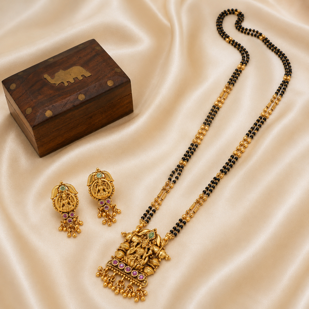 Gold Plated Long Maa Lakshmi Mangalstura Set