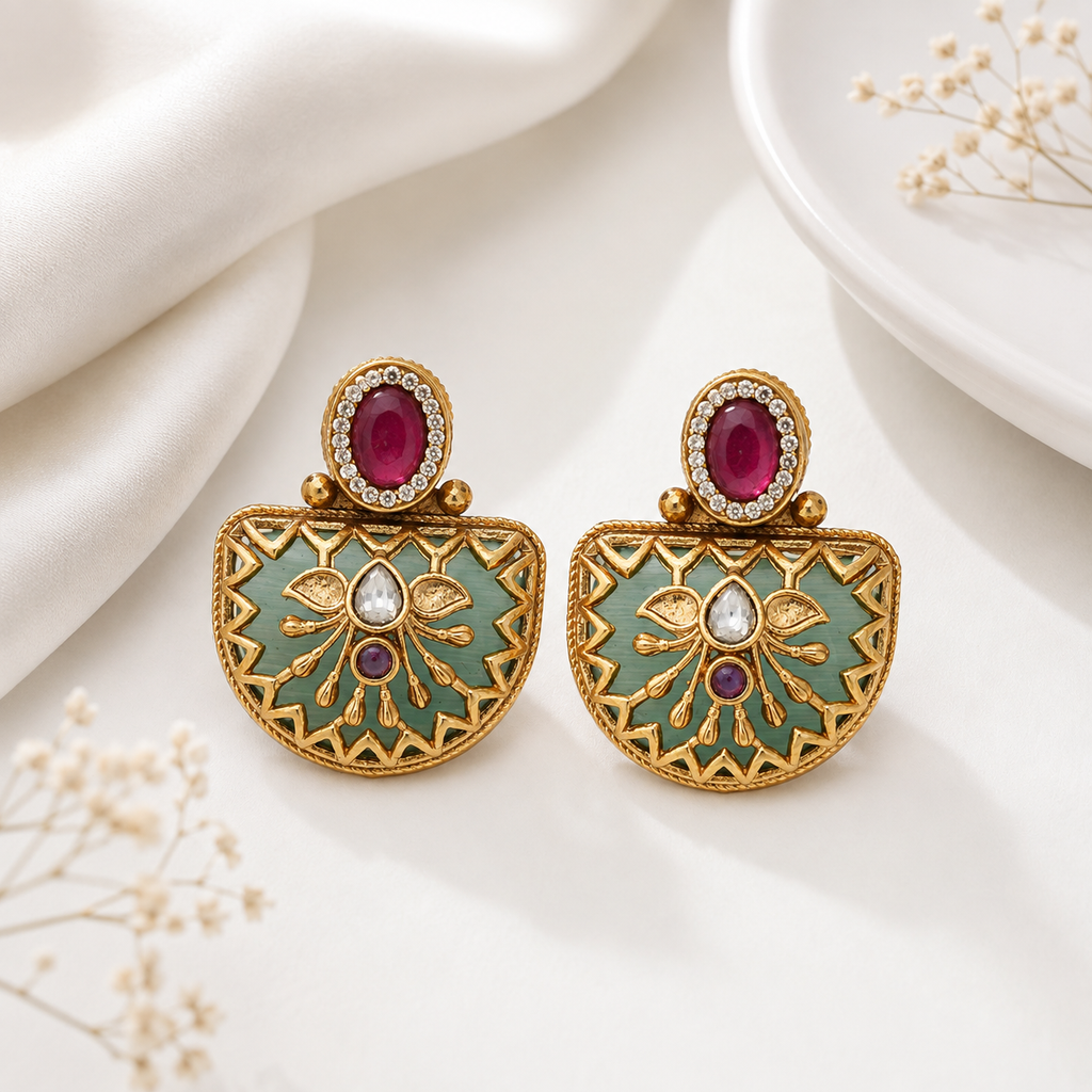 Stunning stone multicolor gold necklace set