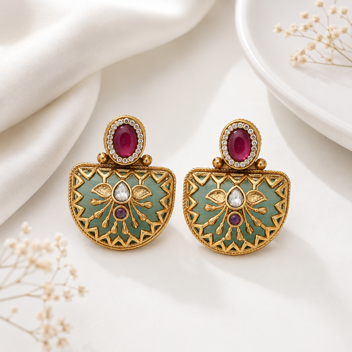 Stunning stone multicolor gold necklace set