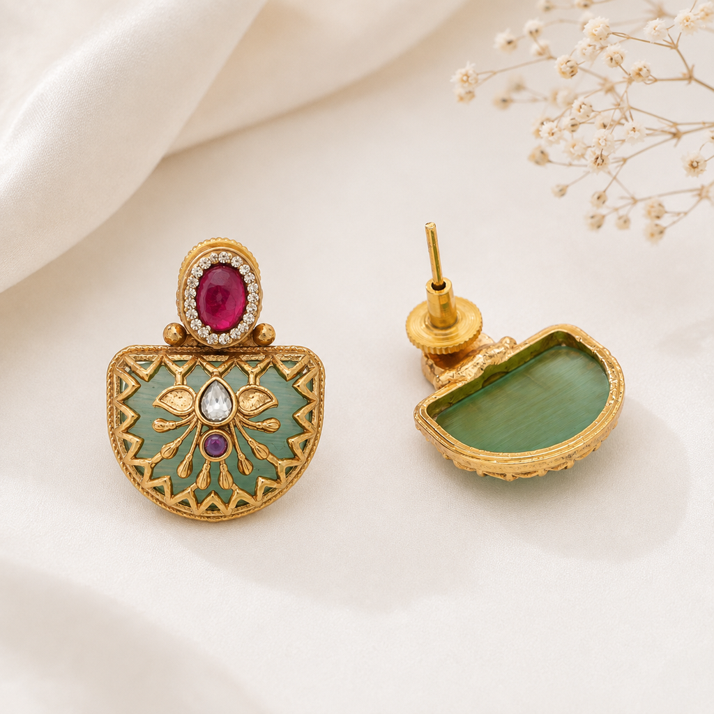 Stunning stone multicolor gold necklace set