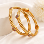 Gold spiral stone bangle set