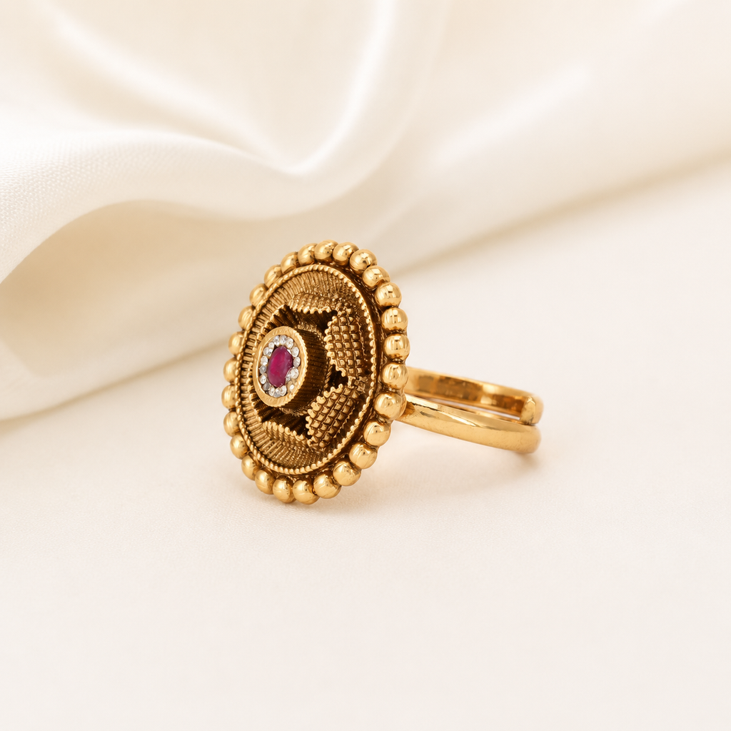 Stunning hexagon gold ruby finger ring