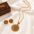 Gold Plated Floral Big Pendant Set