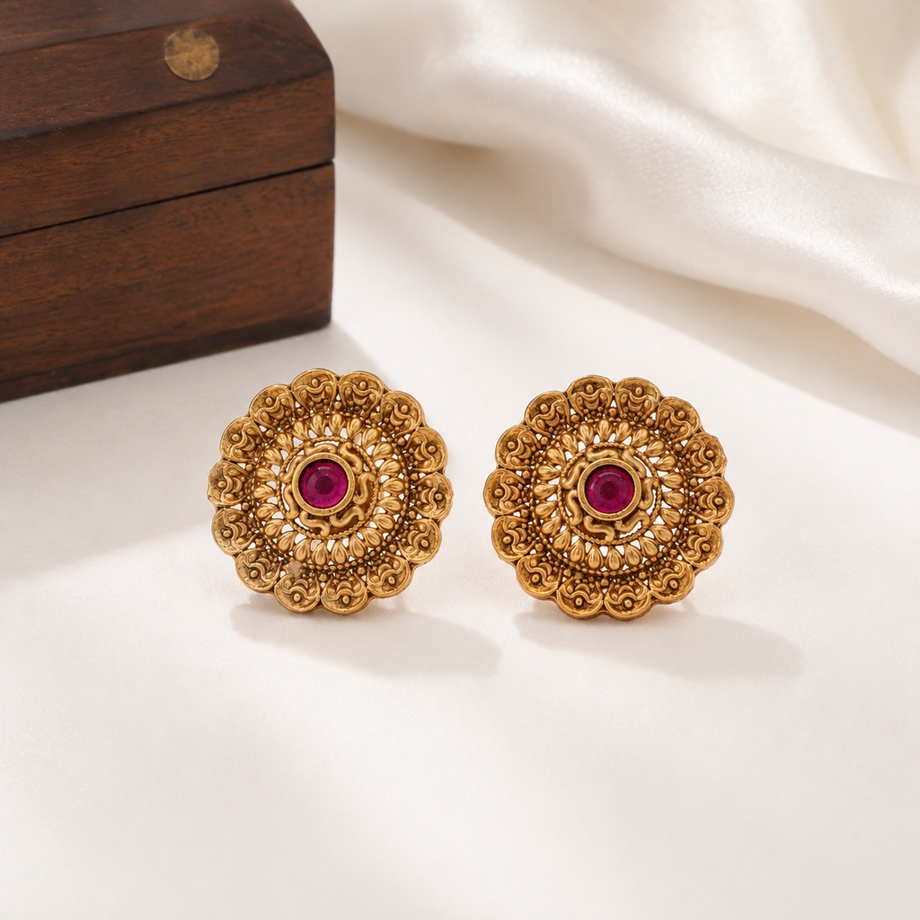 Gold Plated Floral Big Pendant Set
