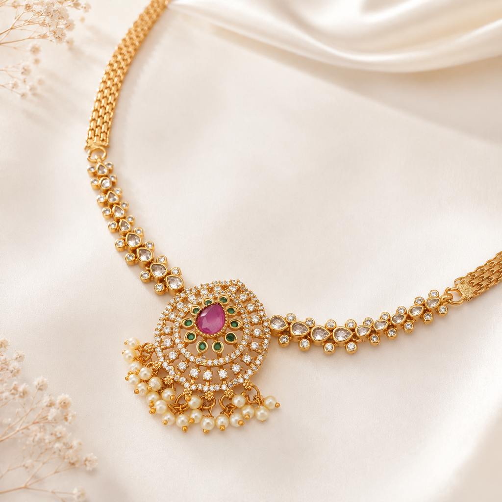 Stunning diamond ruby necklace set