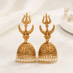 Long antique gold trishul jhumka earring