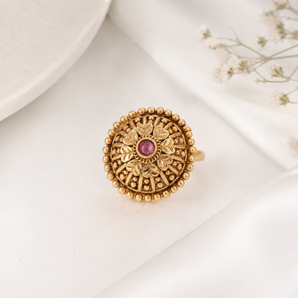 Beautiful heart ruby gold finger ring