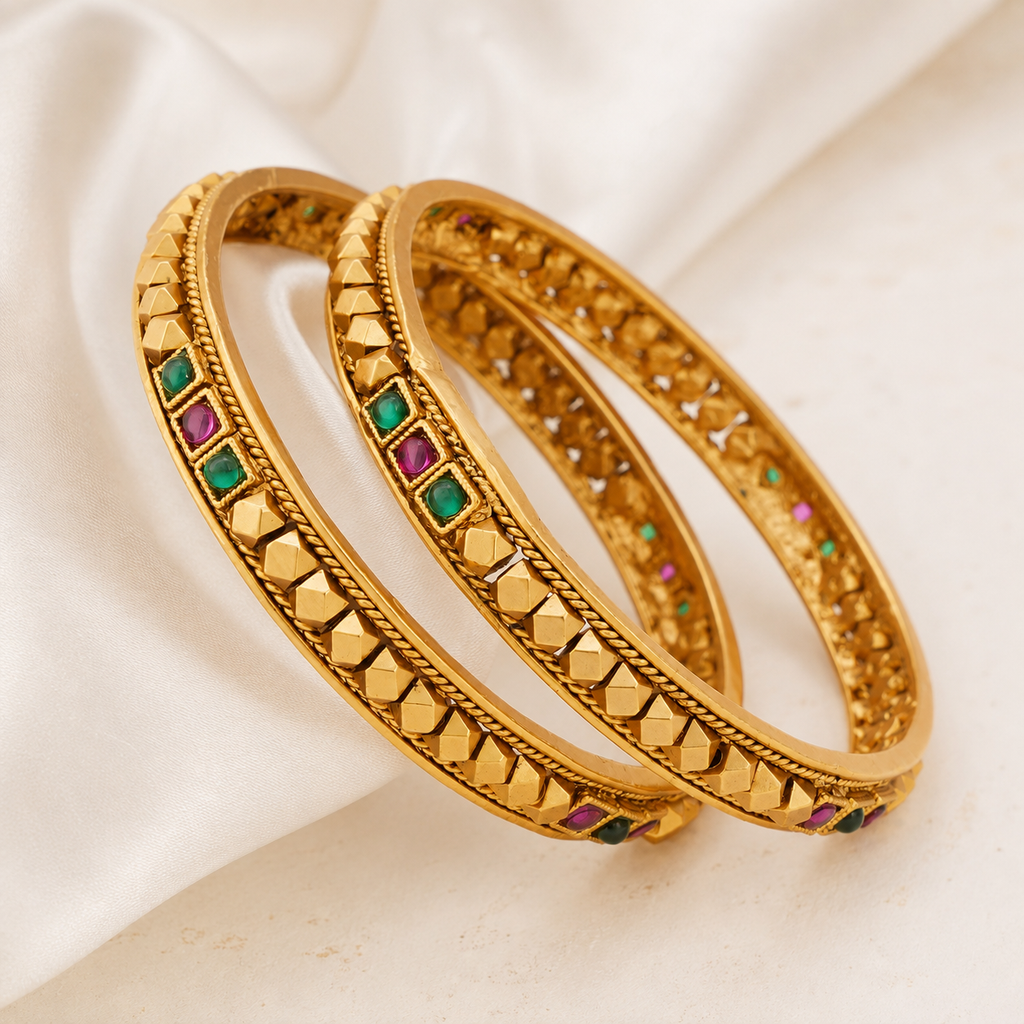 Stunning multicolor gold solid bangle set