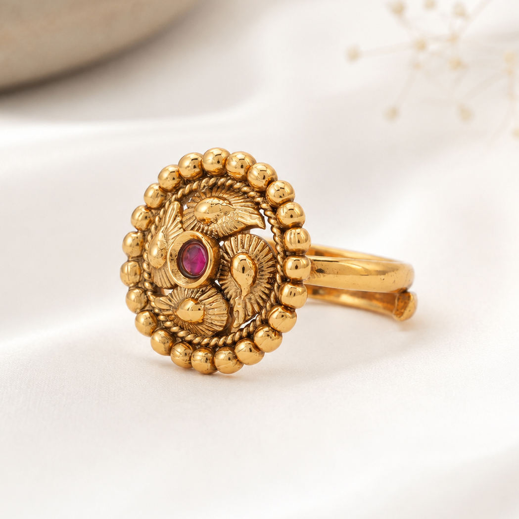 Gold Plated Spiral Ruby Finger Ring