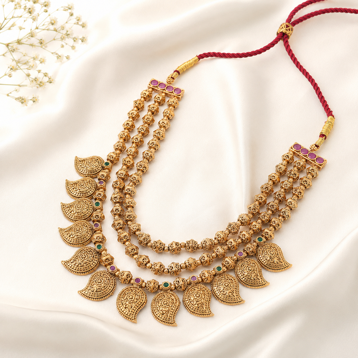 Gold Plated Plain Paisely Layer Neckalce Set