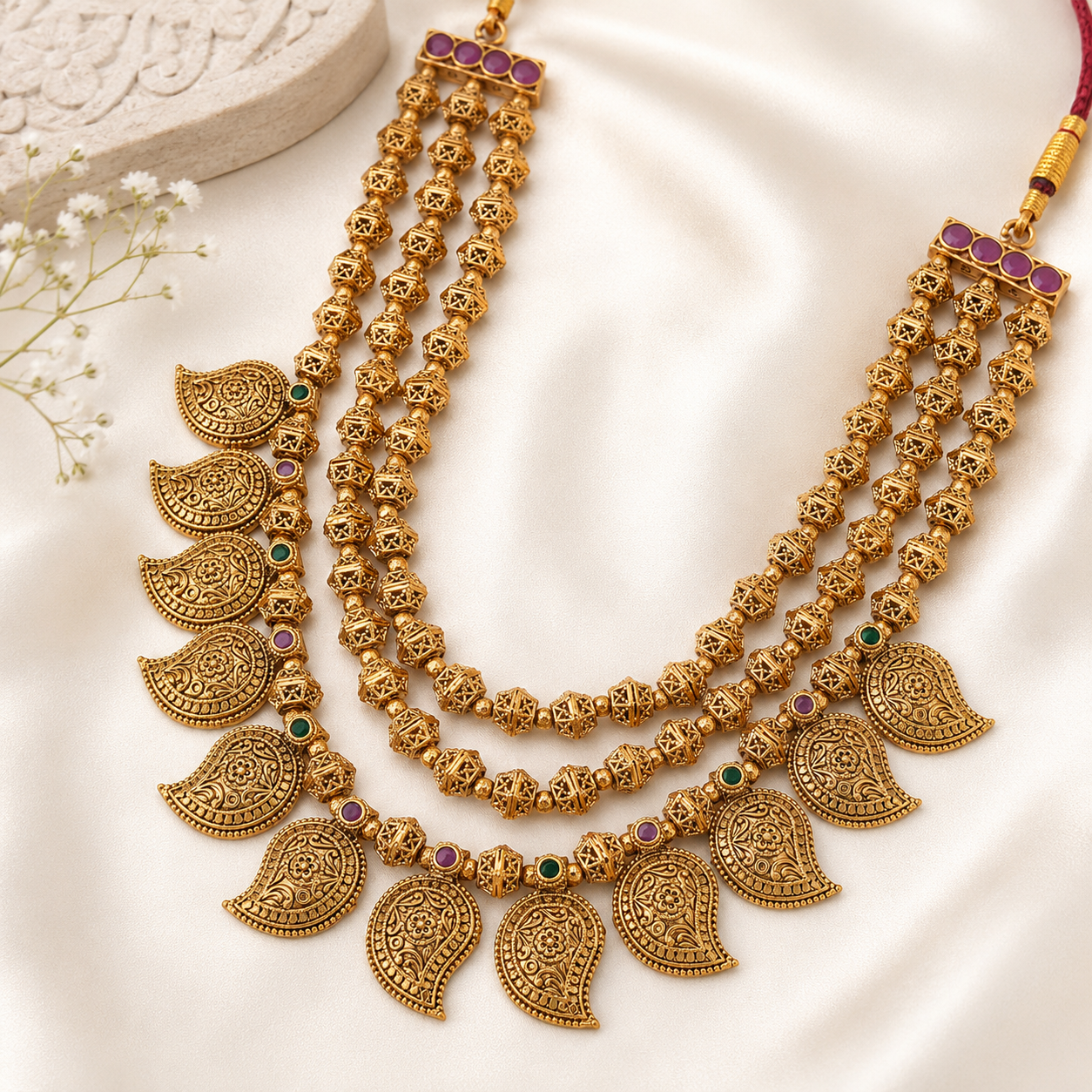 Gold Plated Plain Paisely Layer Neckalce Set