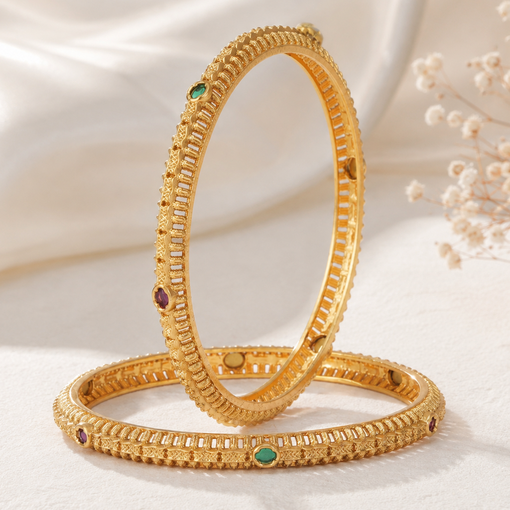 Gold Plated Stone Bangle Set