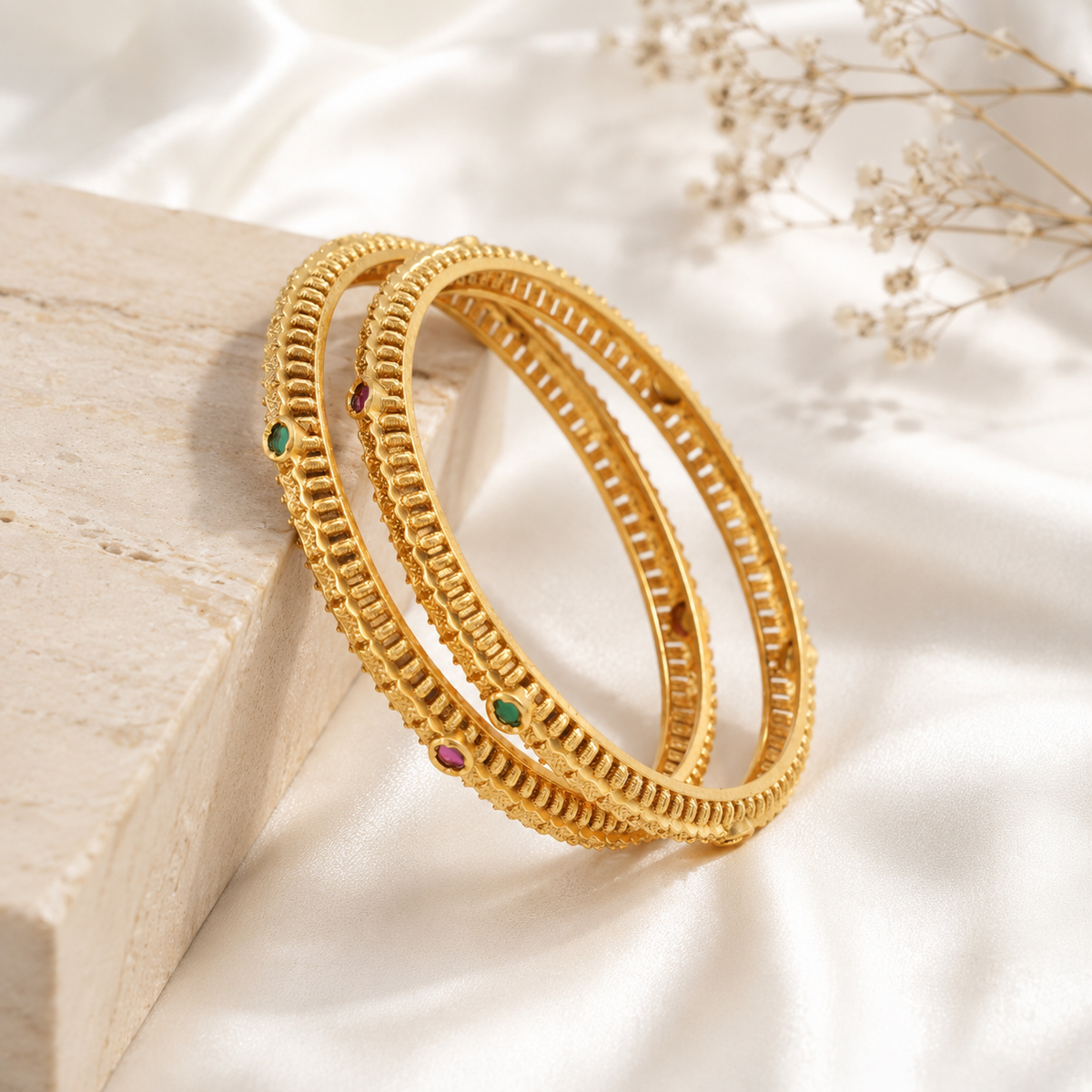 Gold Plated Stone Bangle Set