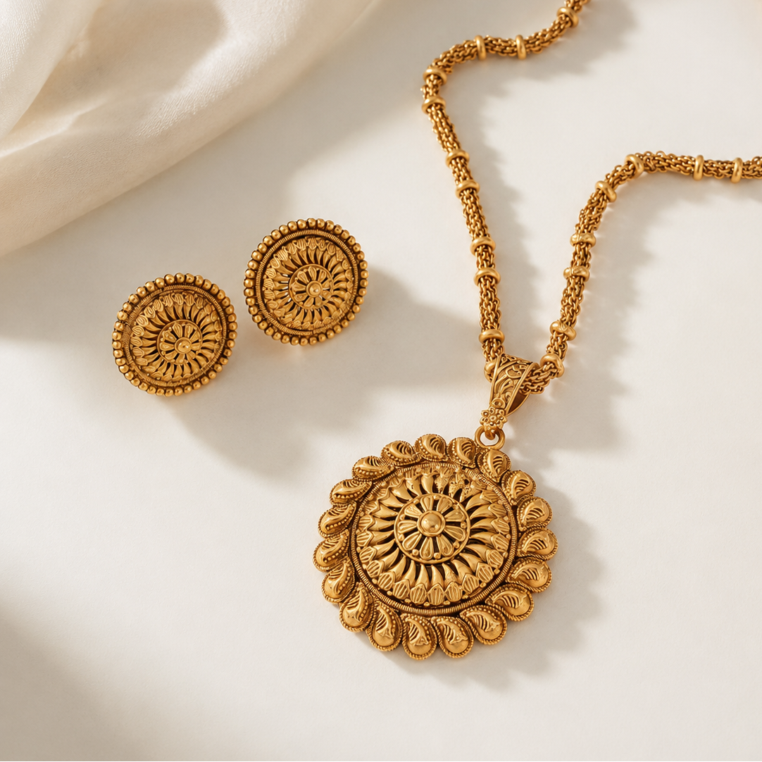 Gold Plated Plain Big Pendant Set