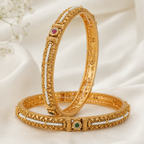 Stunning pearl line stone gold bangle set