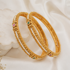 Stunning pearl line stone gold bangle set