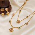 Antique Gold Multicolor Stone Layer Necklace Set