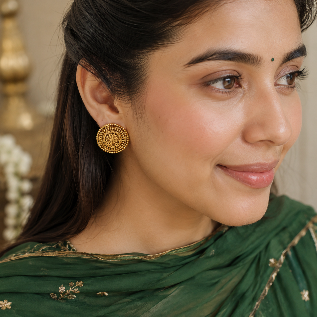 Plain floral gold stud earring