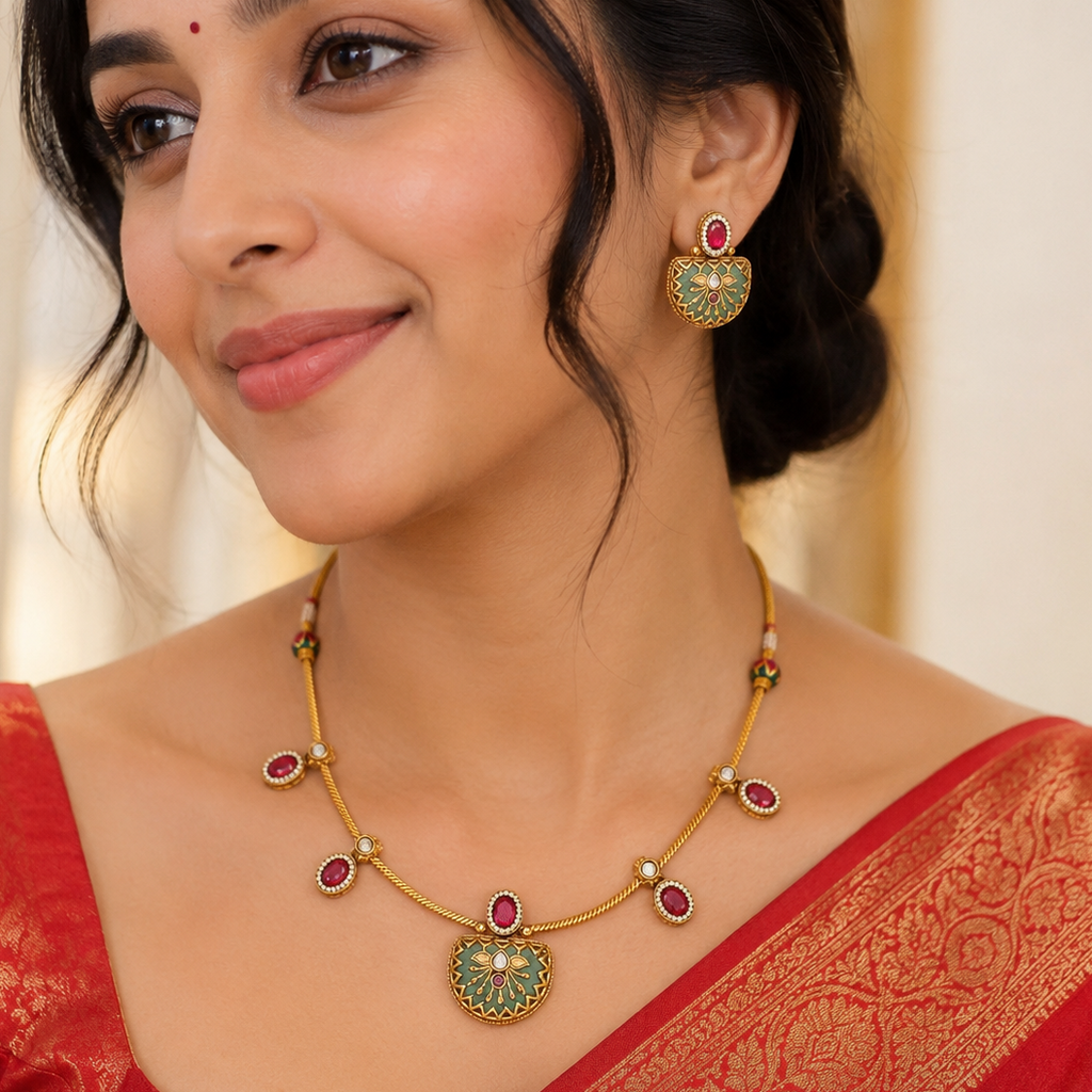 Stunning stone multicolor gold necklace set