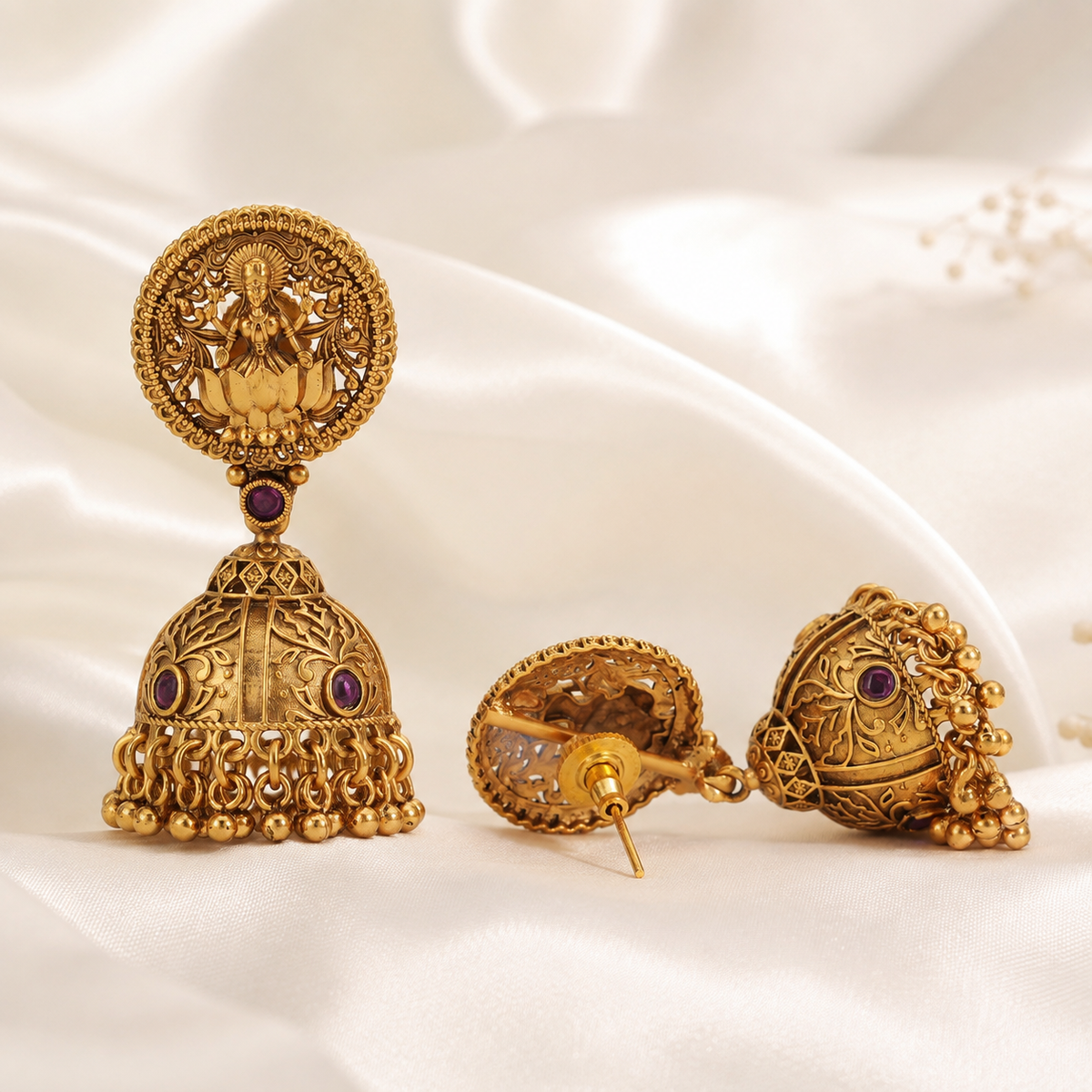 Gold maa lakshmi jhumka earring