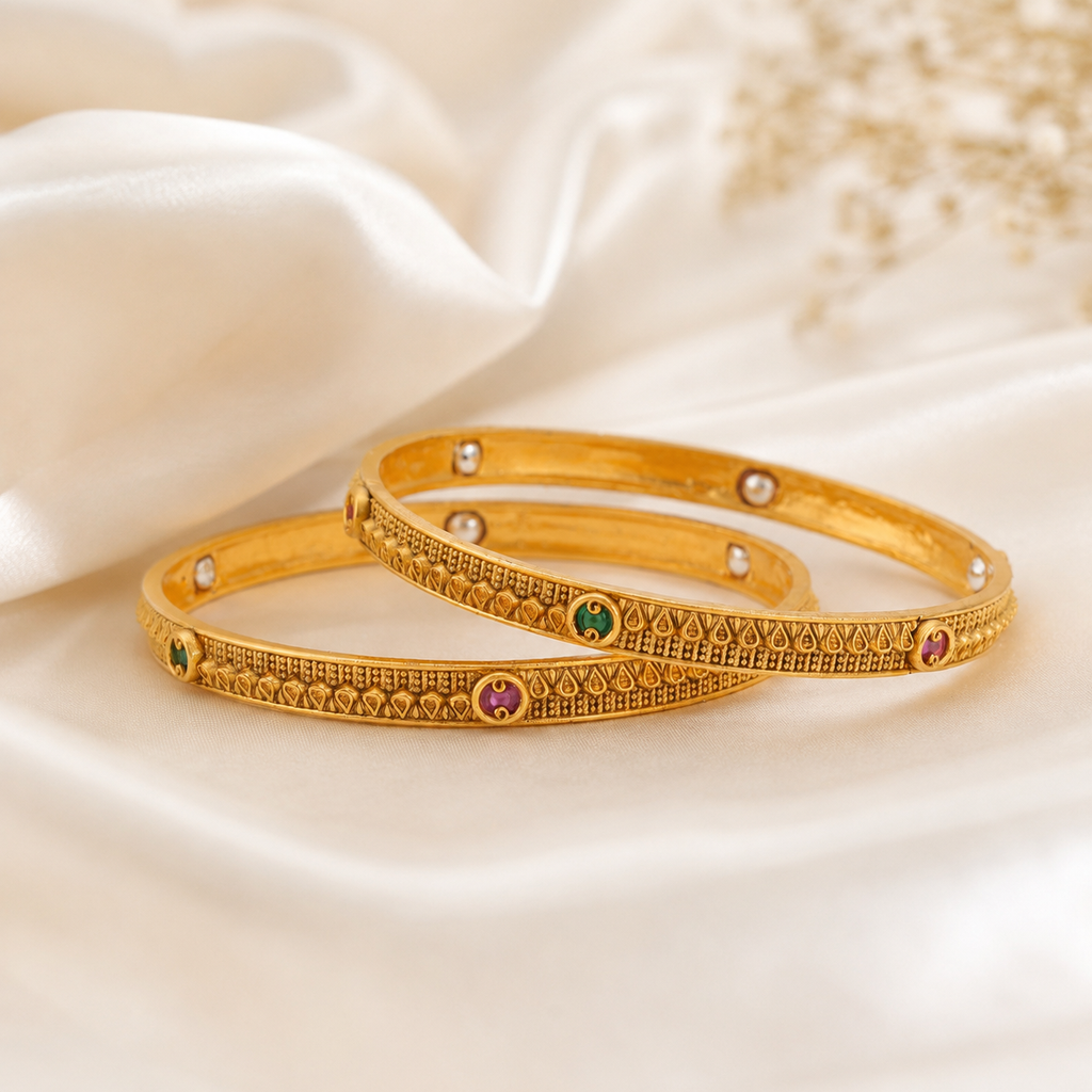 Gold Plated Stone Bangle Set