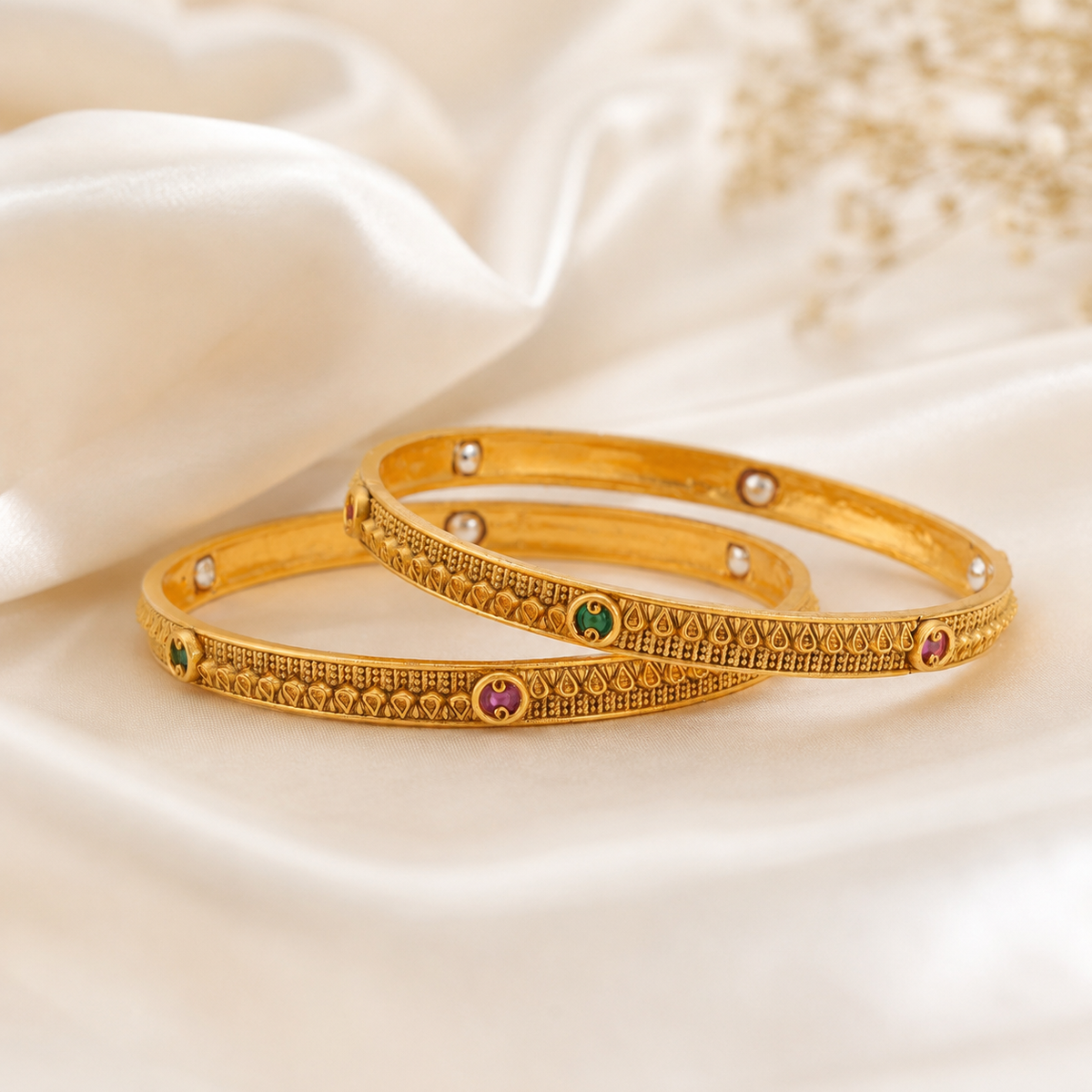 Gold Plated Stone Bangle Set
