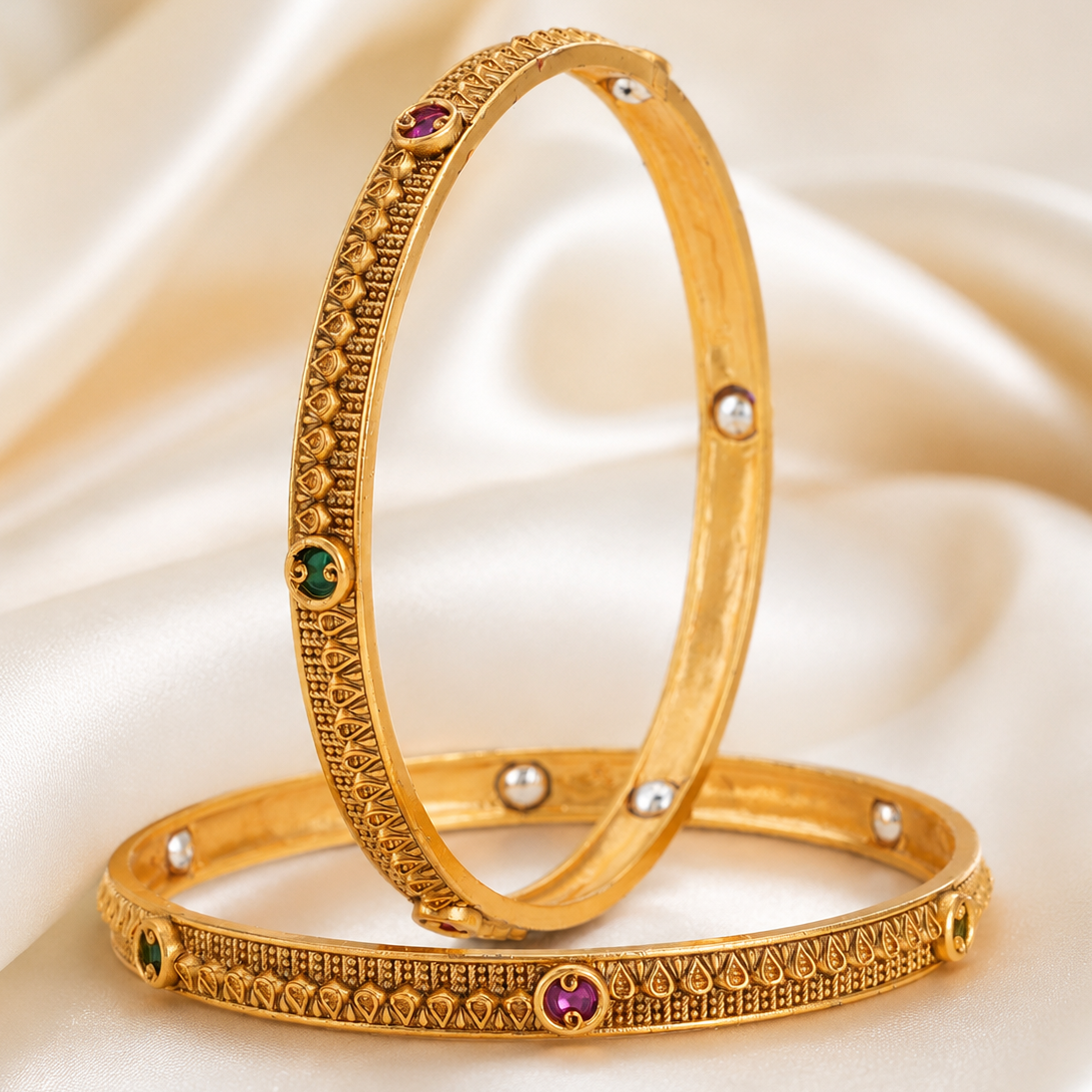 Gold Plated Stone Bangle Set
