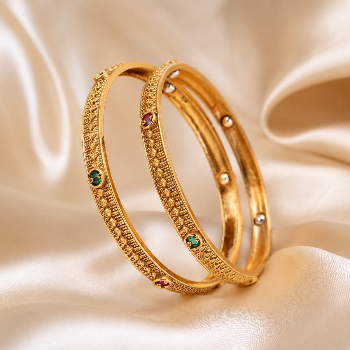 Gold Plated Stone Bangle Set