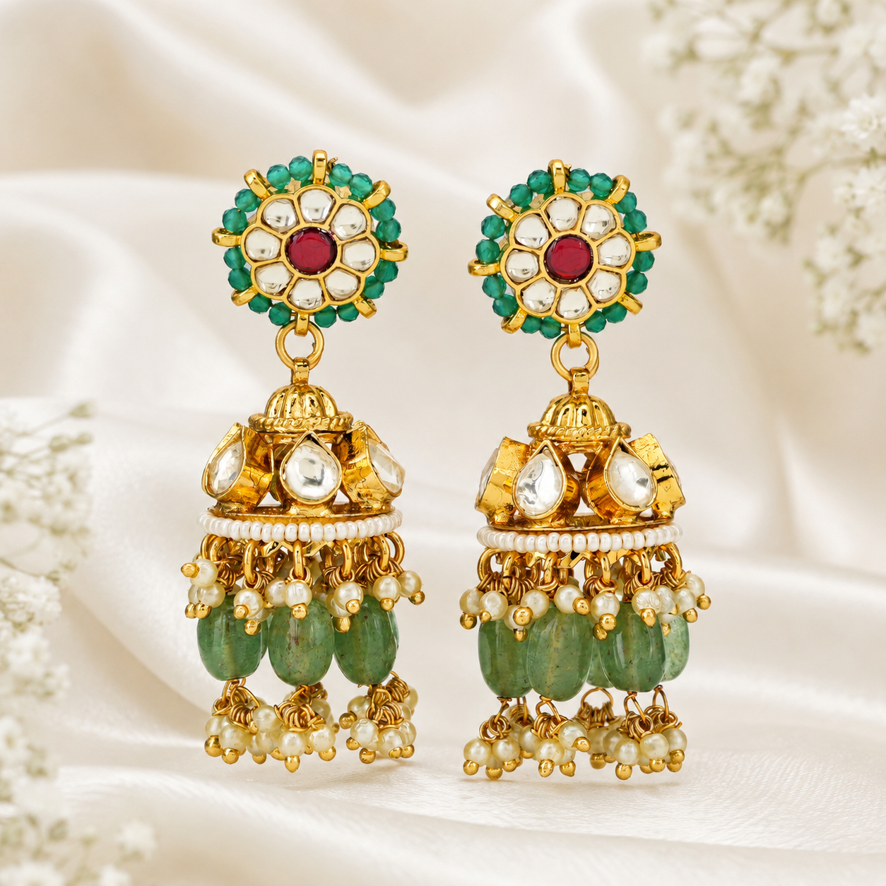 Gold Plated Pearl Pachi Kundan Necklace Set