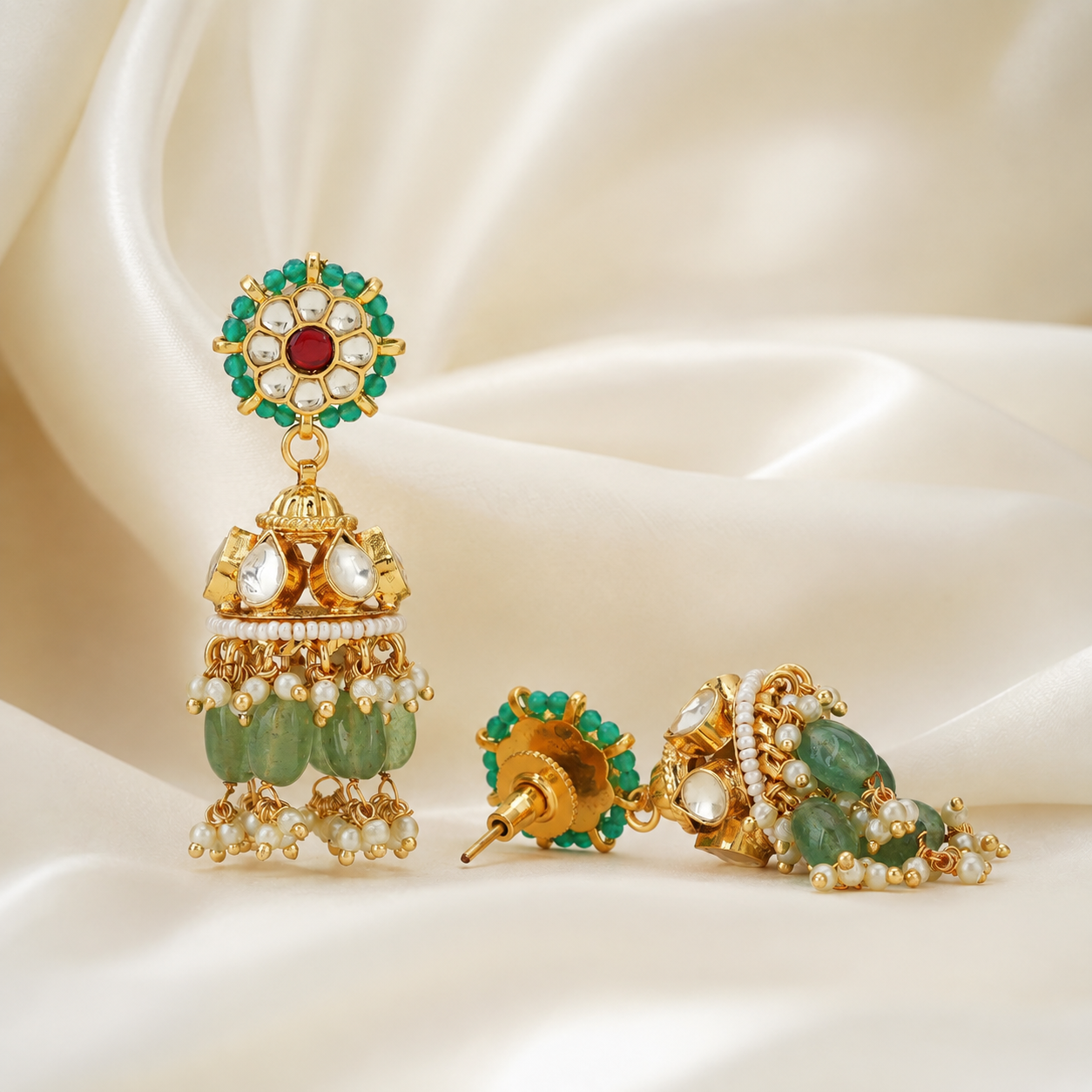 Gold Plated Pearl Pachi Kundan Necklace Set