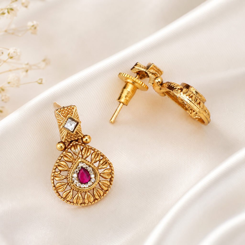 Gold Plated Long Layer Stone Necklace Set