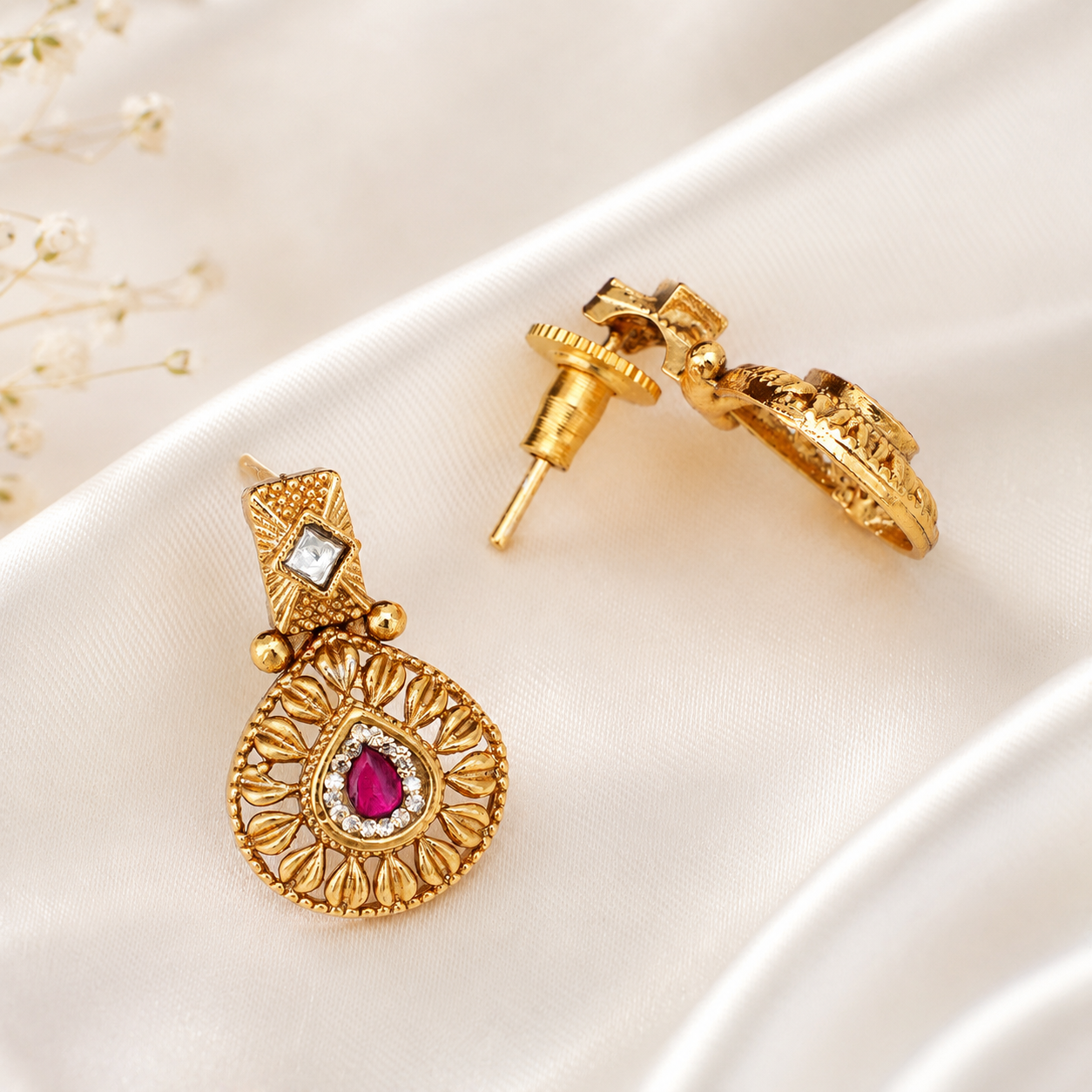Gold Plated Long Layer Stone Necklace Set
