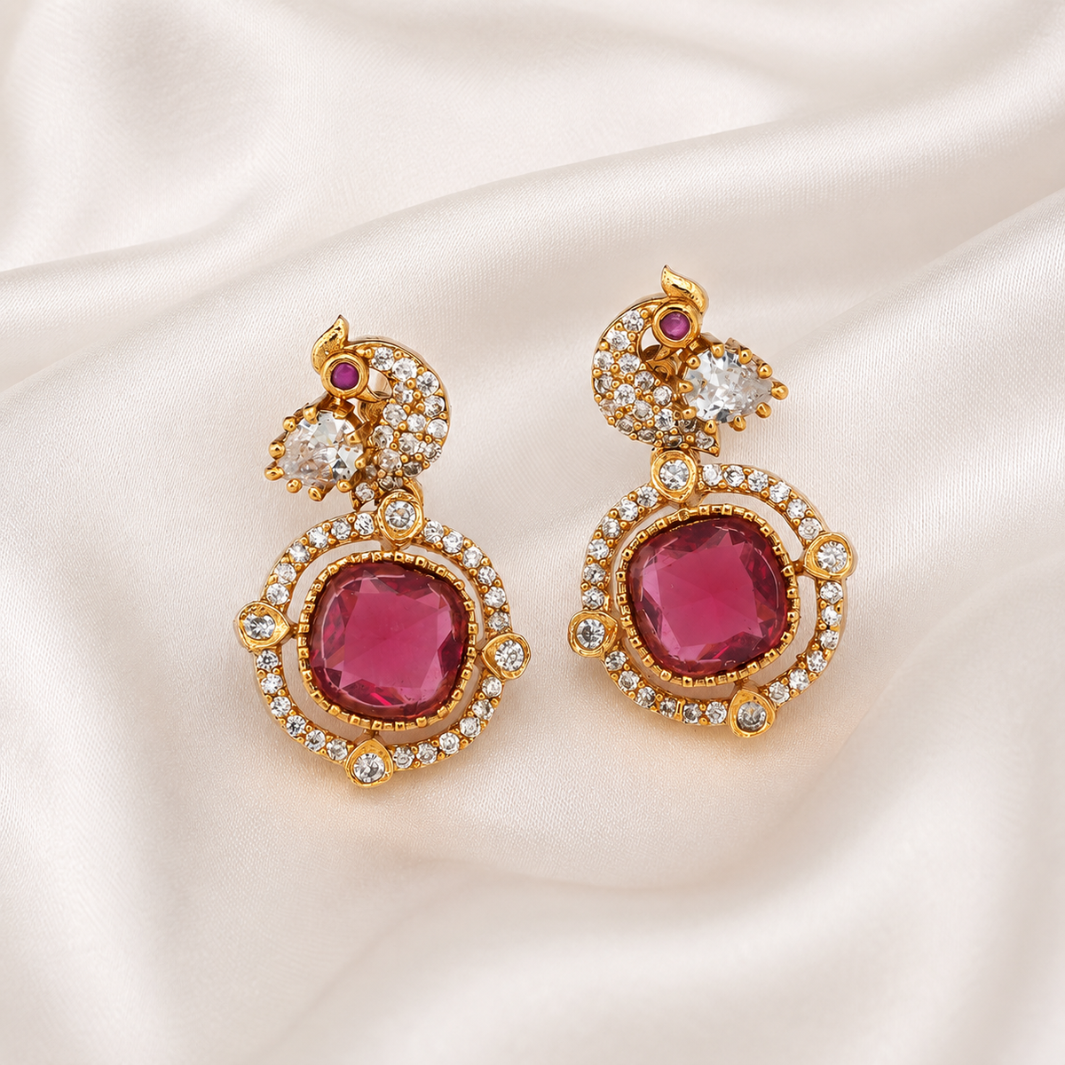 Gold Plated Ruby Diamond Pendant Set