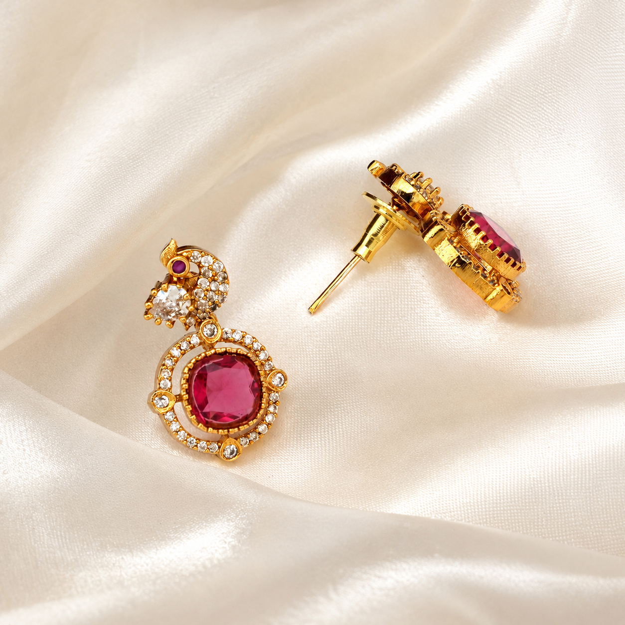 Gold Plated Ruby Diamond Pendant Set