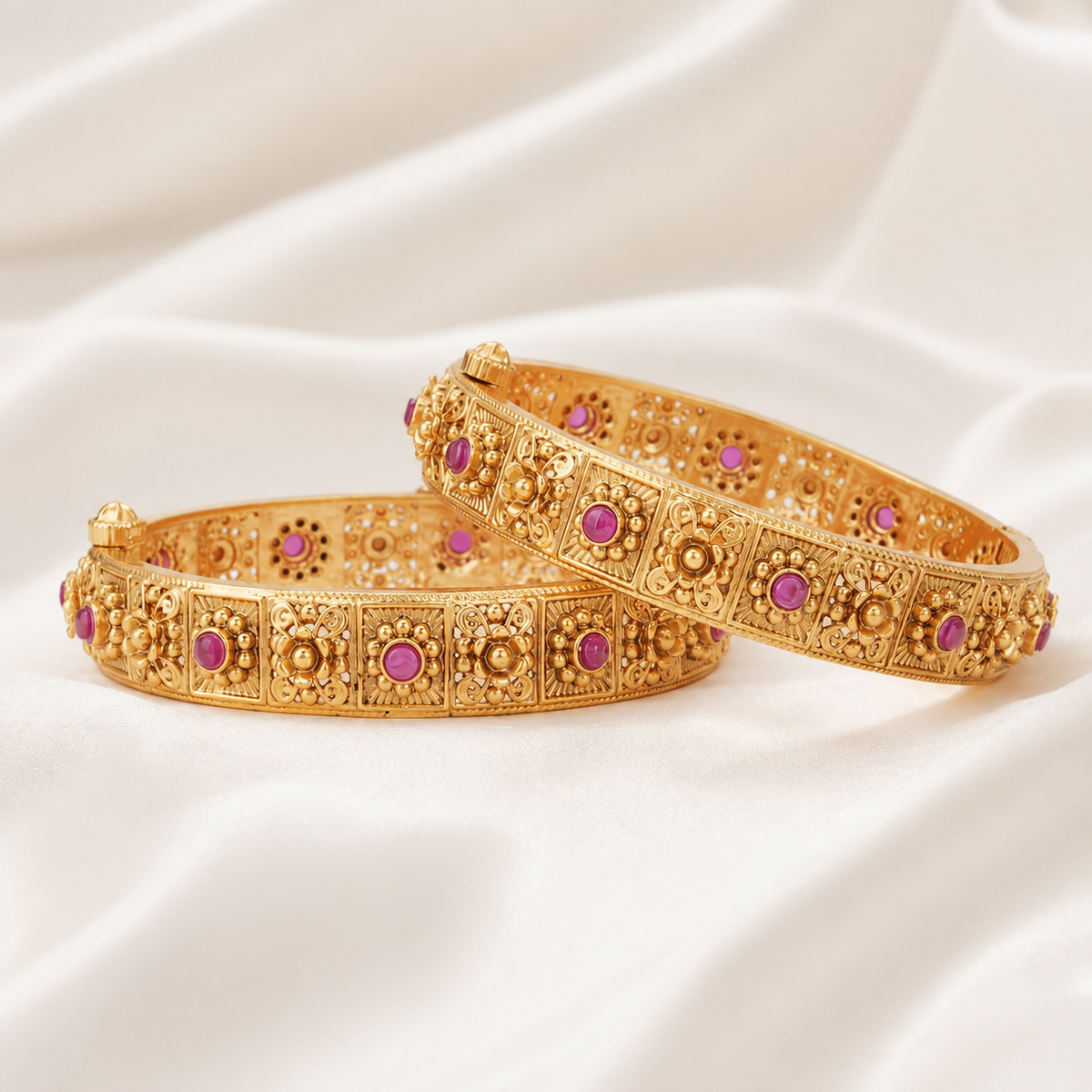 Stunning floral ruby bangle set