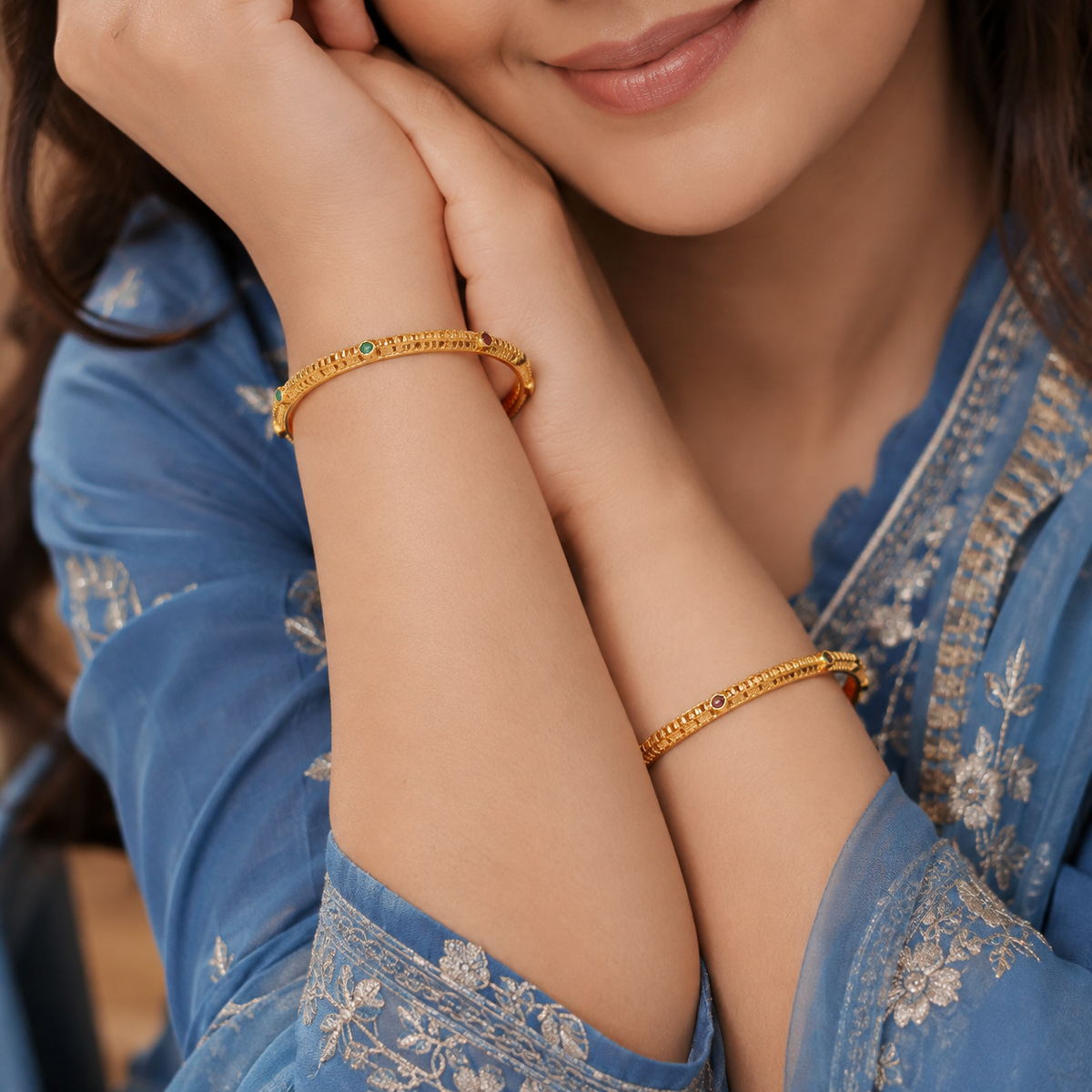Gold Plated Stone Bangle Set