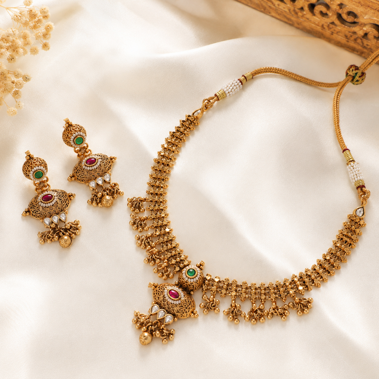 Gold Plated Kundan Stone Necklace Set