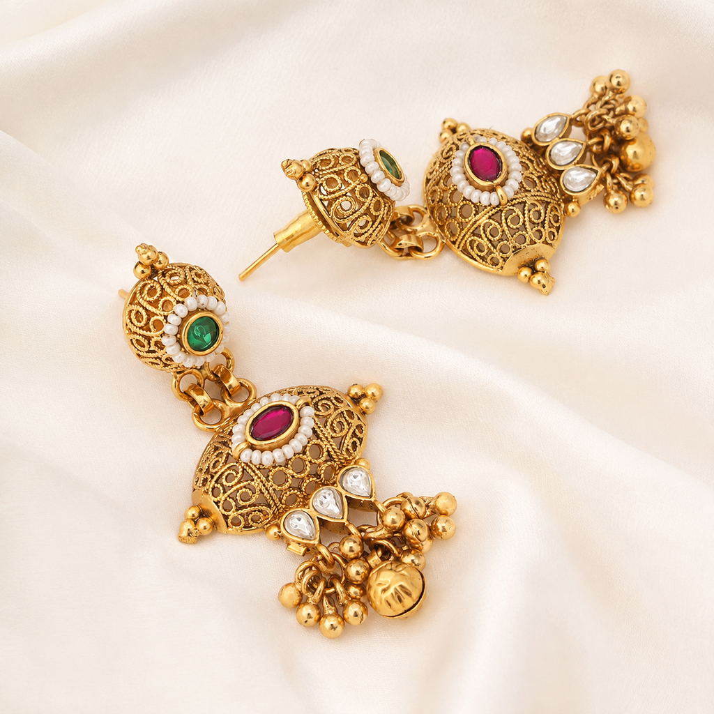 Gold Plated Kundan Stone Necklace Set