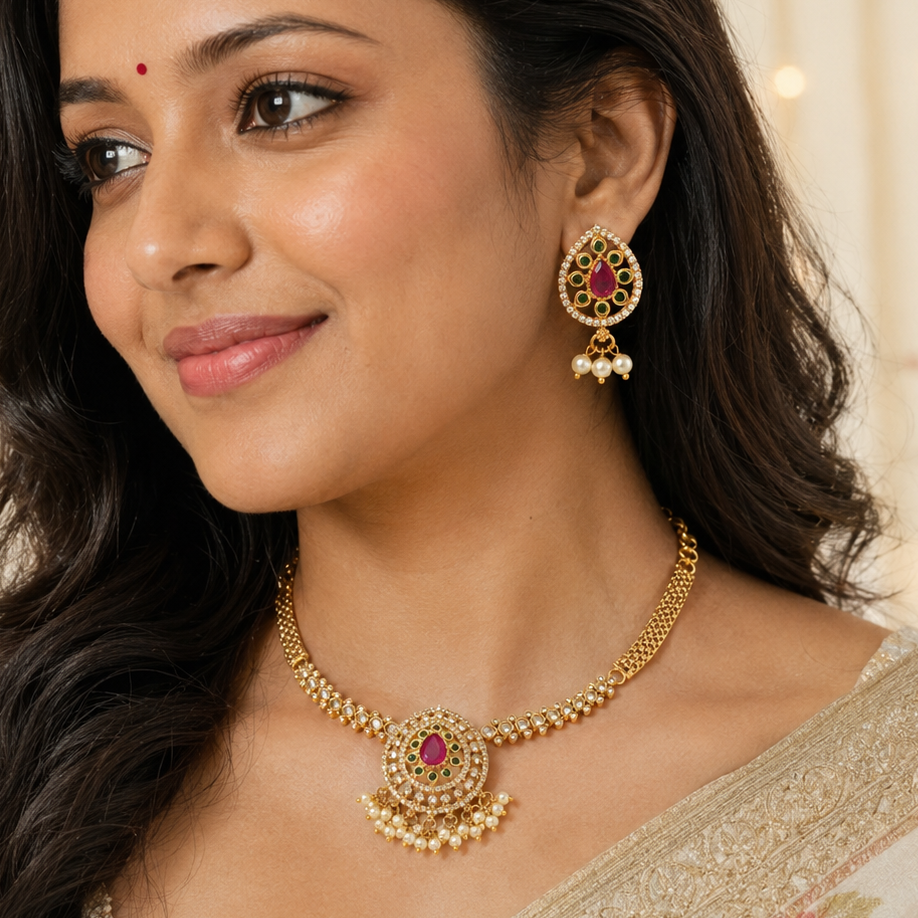 Stunning diamond ruby necklace set