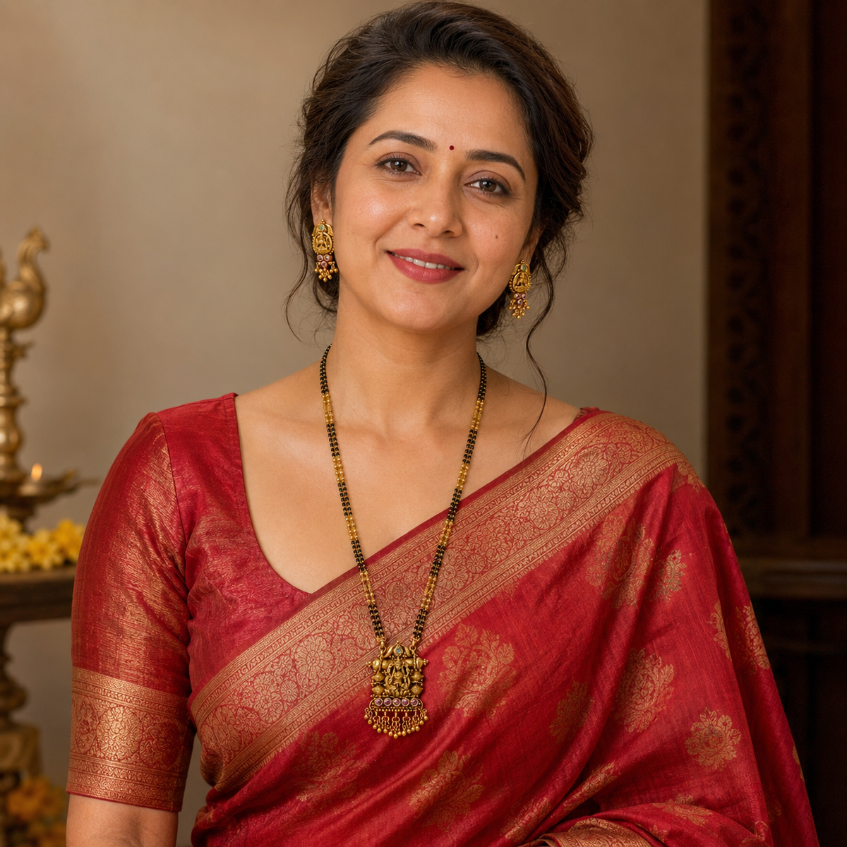 Gold Plated Long Maa Lakshmi Mangalstura Set