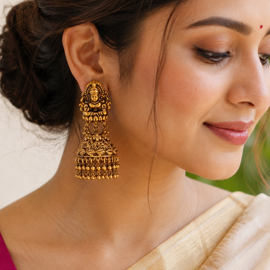 Gold Plated Plain Maa Lakshmi Earring