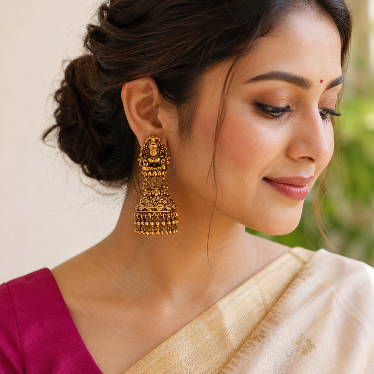 Gold Plated Plain Maa Lakshmi Earring