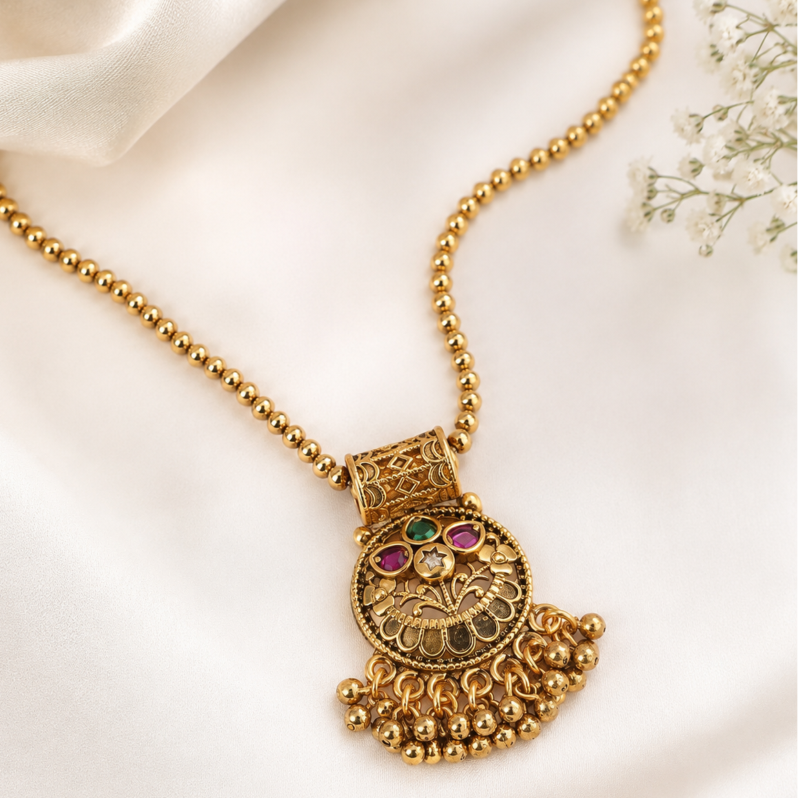 Beautiful stone gold pendant set with earring