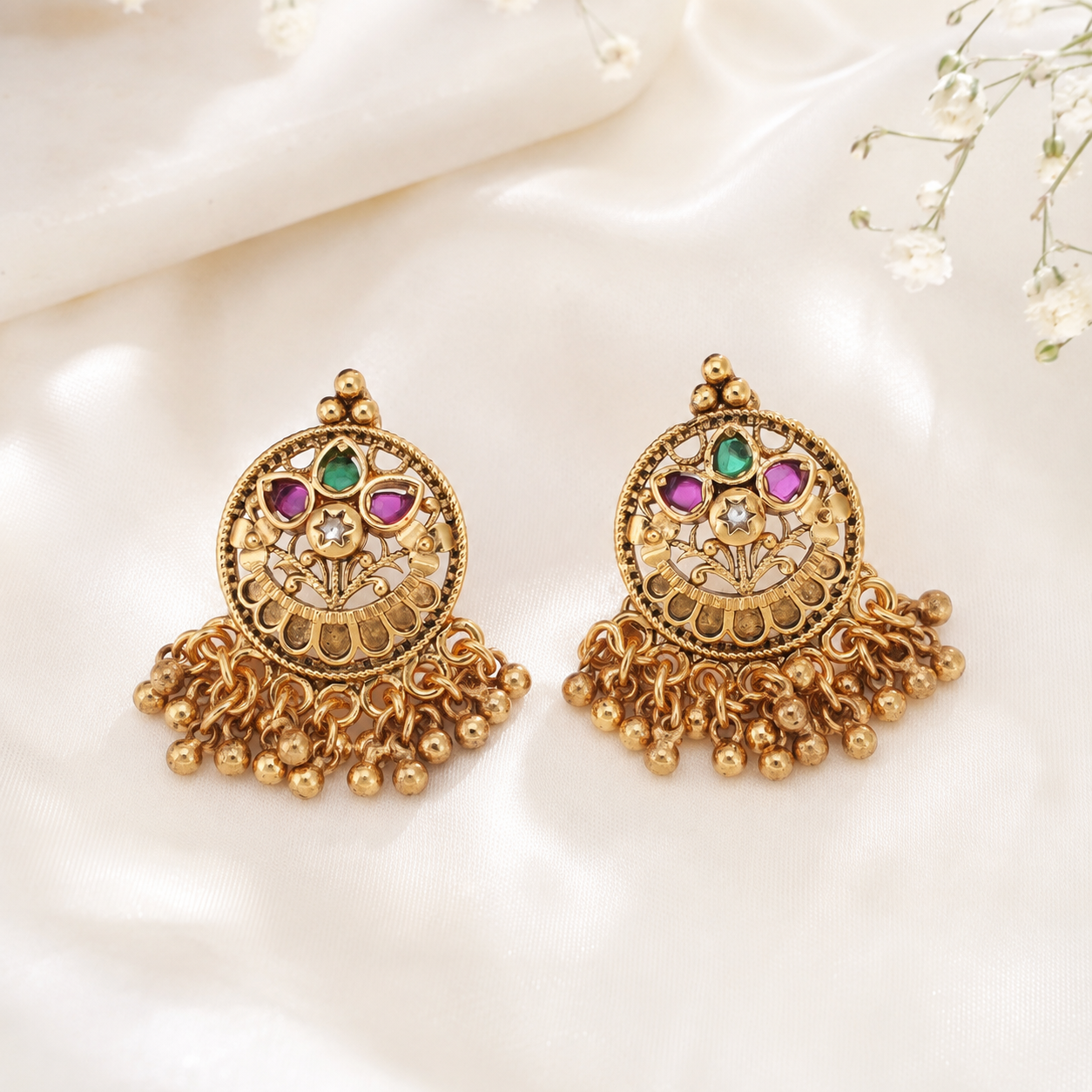Beautiful stone gold pendant set with earring