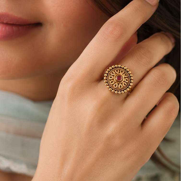 Gold Plated Ruby Finger Ring