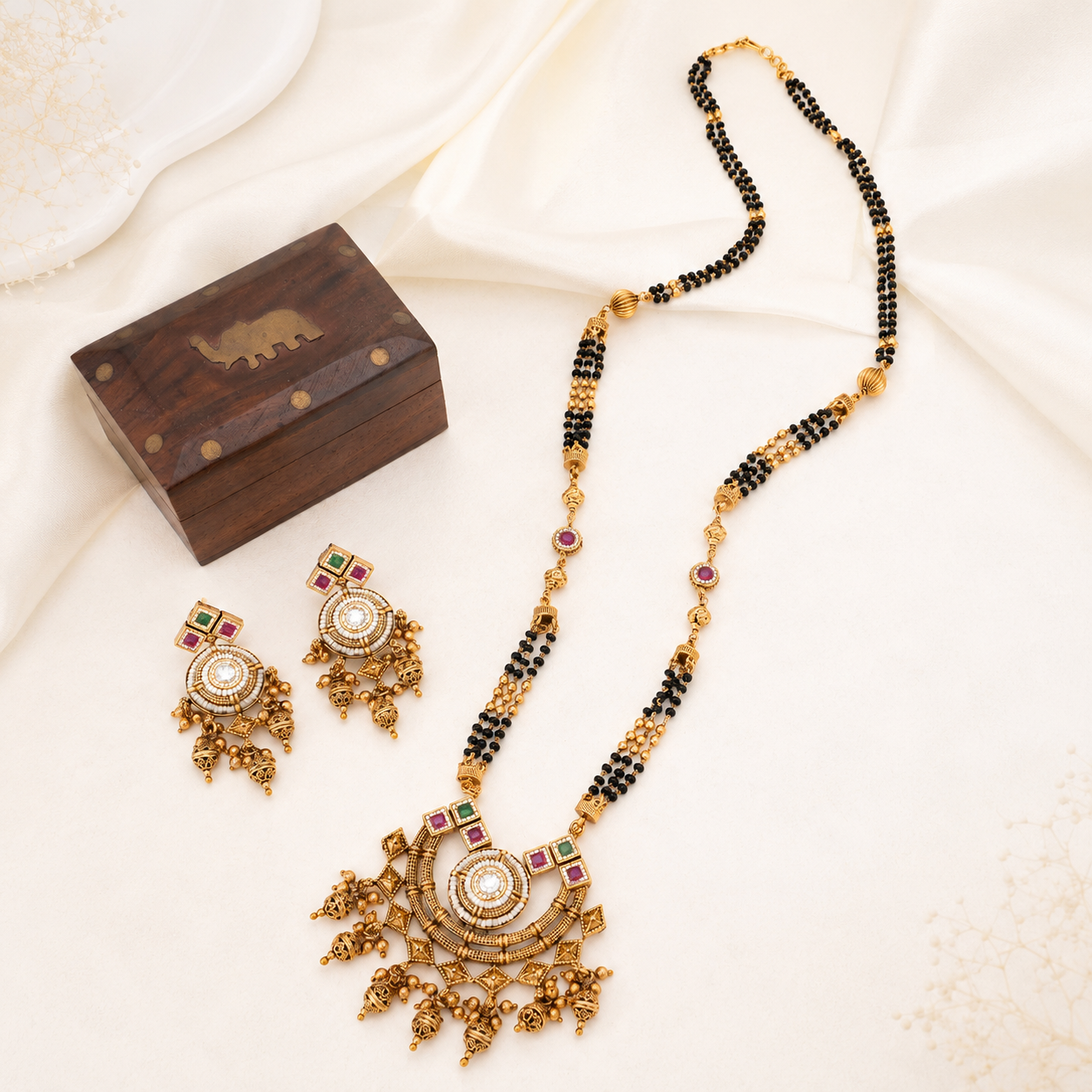 Long multicolor stone Mangalsutra set